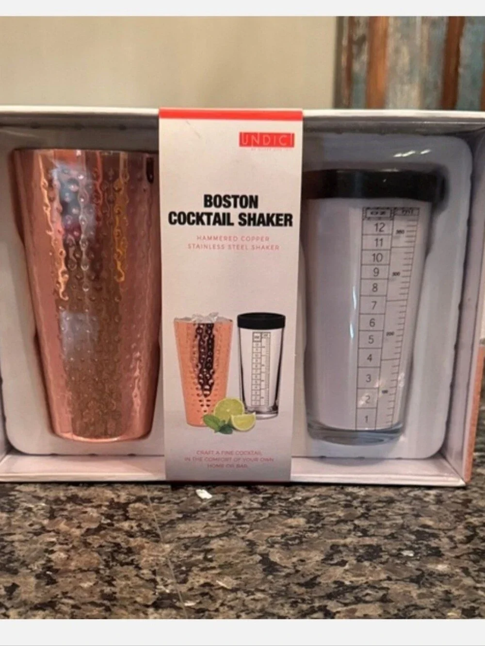 Boston Cocktail Shaker Set - Hammered Copper & Clear